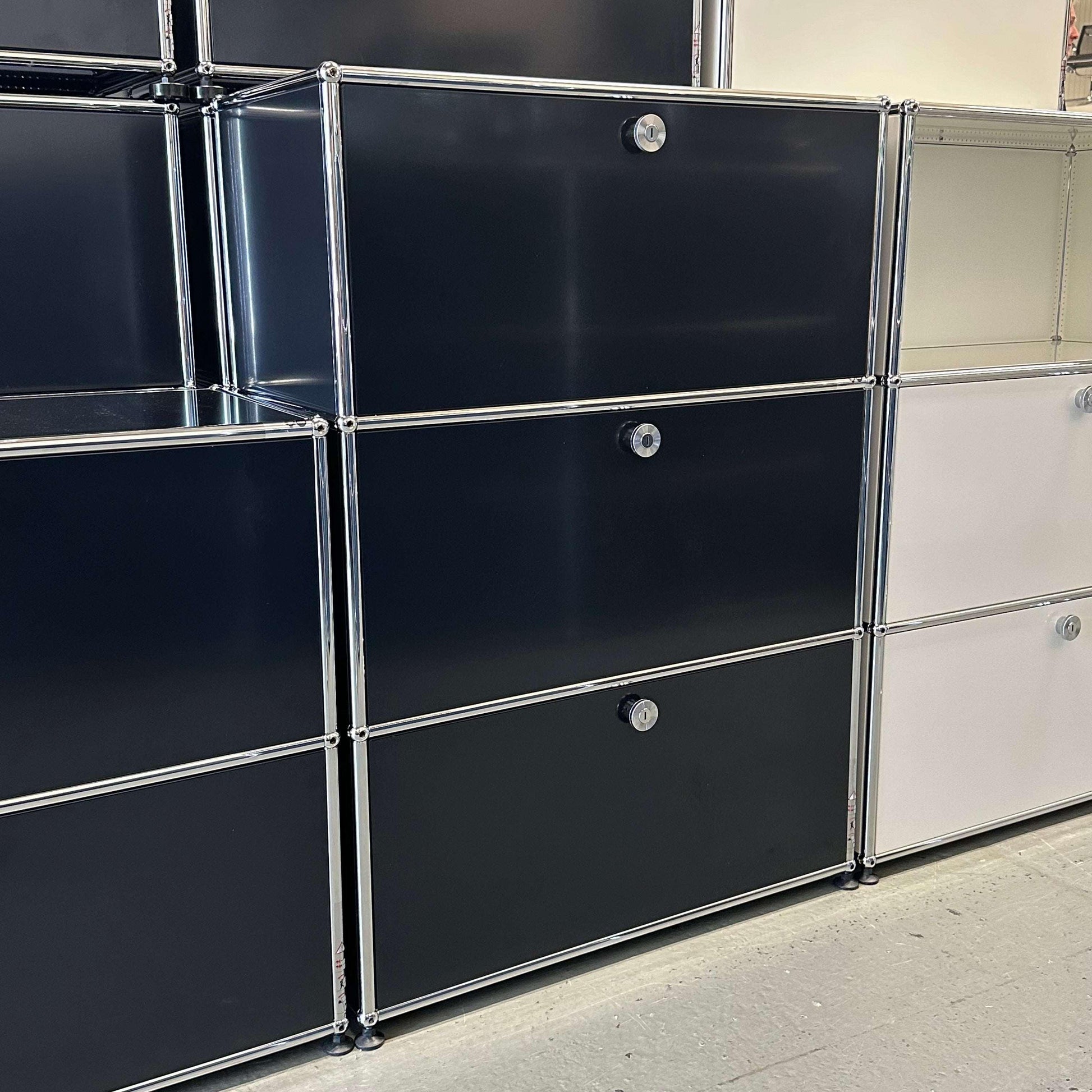 Black USM Haller Highboard with three flap doors and 35cm depth