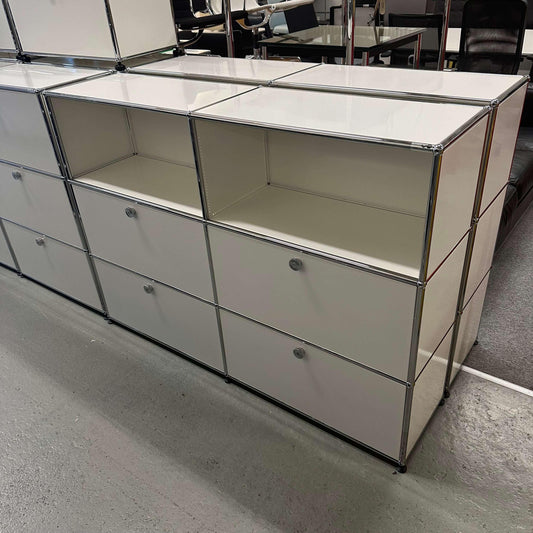 USM Haller white highboard with 4 flap doors and 35cm depth in modern modular design