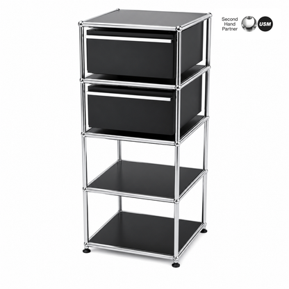 USM Haller Kaffeebar/Standcontainer in graphitschwarz mit zwei Auszügen und Chromgestell.