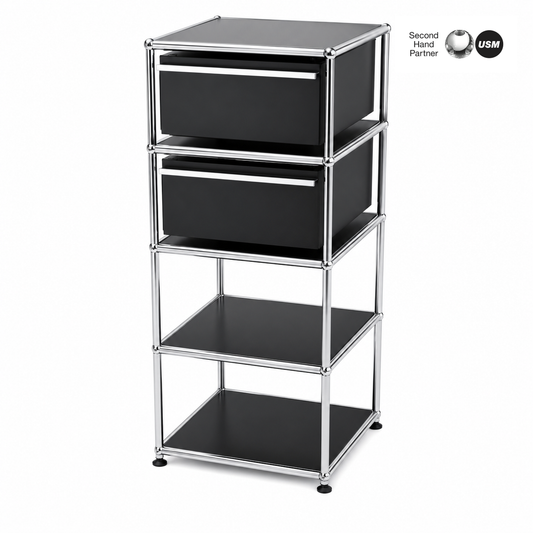 USM Haller Kaffeebar/Standcontainer in graphitschwarz mit zwei Auszügen und Chromgestell.