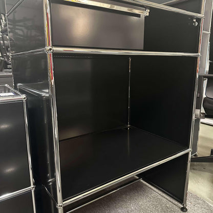 USM Haller Pult highboard in graphite black with chrome frame, dimensions 77x117x52cm