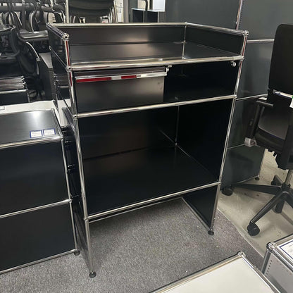 Graphite black USM Haller Pult highboard with open shelves and chrome frame, 77x117x52cm