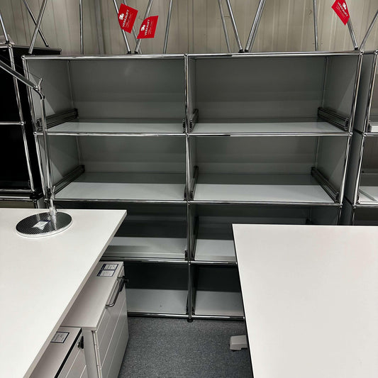 USM Haller Regal light gray 2x4 compartments with drawers and fronts, 1440x1523x50cm
