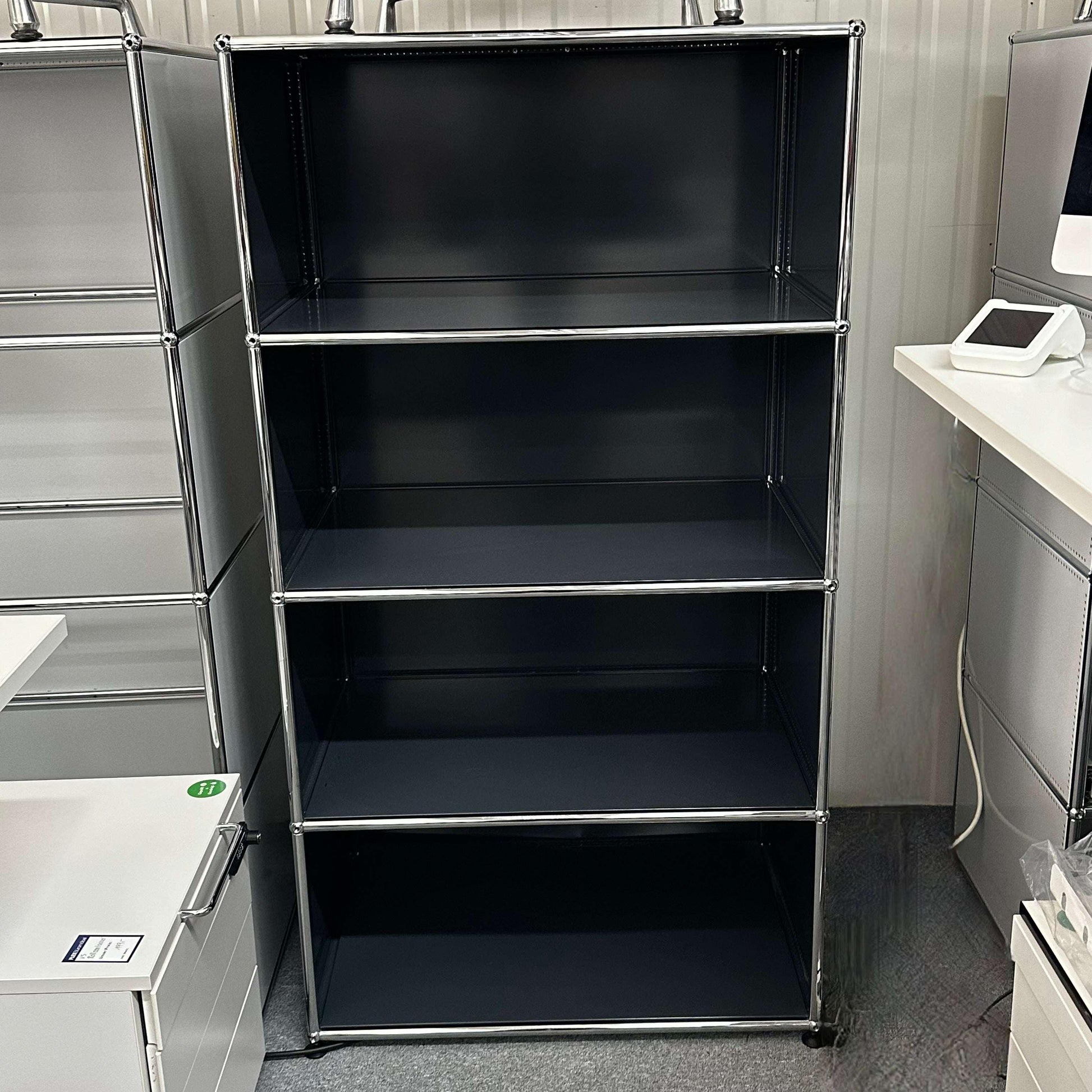 USM Haller Regal anthracite metal shelving unit with 4 open compartments, 77x144x52 cm