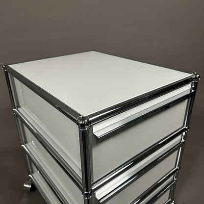 USM Haller light gray roll container with three drawers and chrome frame, 42x60x52 cm