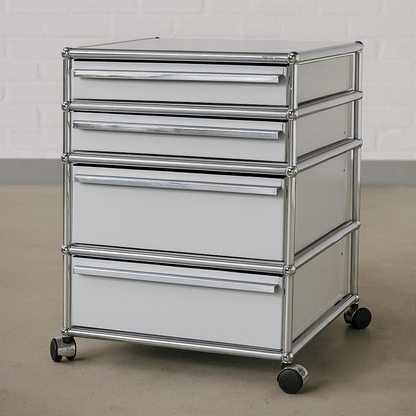 USM Haller lichtgrauer Rollcontainer mit 4 Auszügen und Rollen