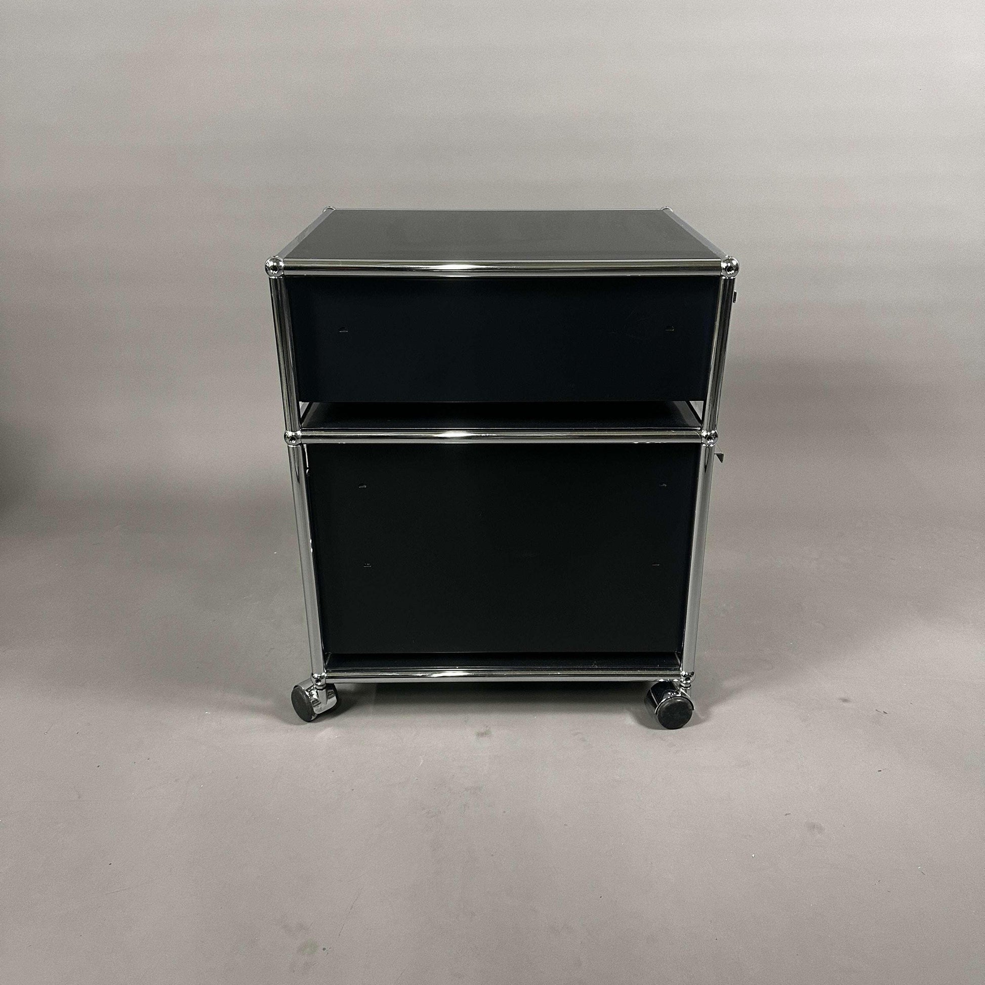 USM Haller rollcontainer in graphite black with two drawers on wheels, modern office storage unit