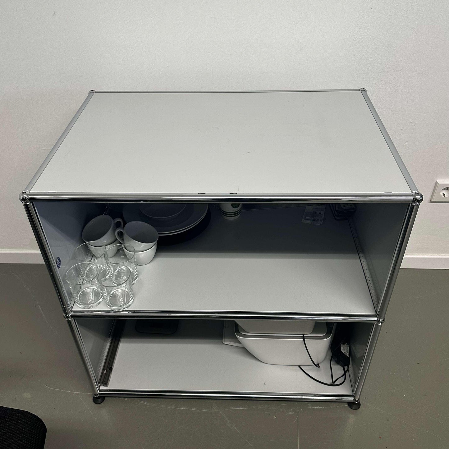 USM Haller sideboard in light gray with 1 open compartment, modern modular storage unit 77x76x52cm
