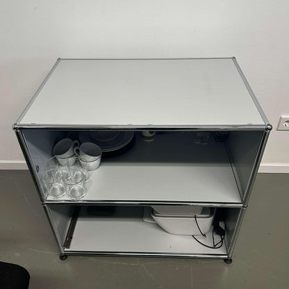 USM Haller sideboard in light gray with 1 open compartment, modern modular storage unit 77x76x52cm