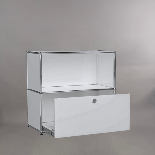 USM Haller Sideboard lichtgrau mit einem Auszug und offenem Fach, 77x74x37 cm, modernes Design