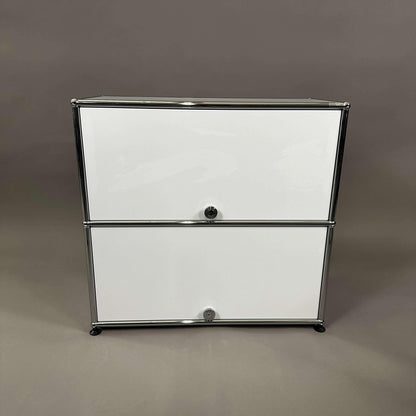 USM Haller light gray sideboard with two sliding compartments and chrome frame