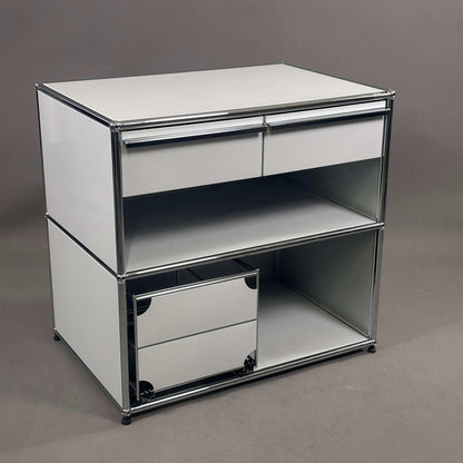 USM Haller Sideboard lichtgrau mit zwei Schubladen und Hängeregistereinsatz, 74x78x53 cm