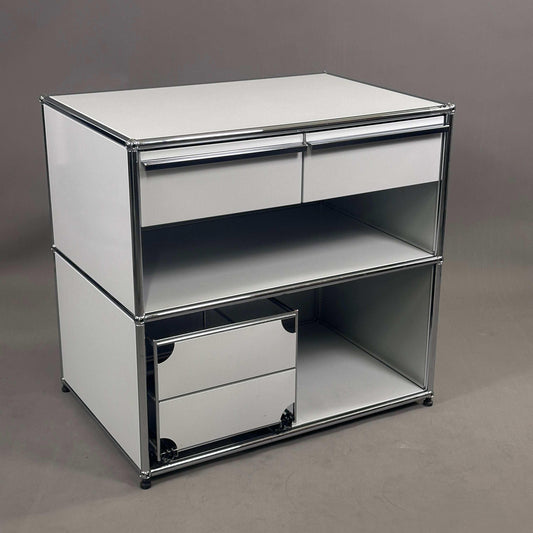 USM Haller Sideboard lichtgrau mit zwei Schubladen und Hängeregistereinsatz, 74x78x53 cm