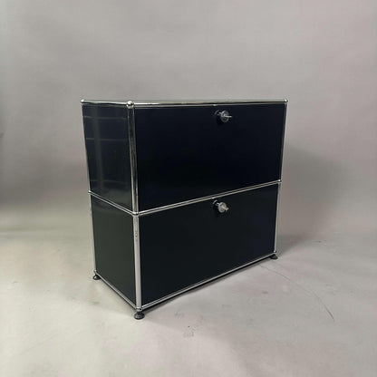 USM Haller Sideboard 1x2 in graphite black with 2 lockable flap doors and chrome frame