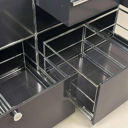 USM Haller Sideboard 2x2 in Graphitschwarz mit zwei Auszügen und Organizer-Schubladen, 50 cm Tiefe, 75x153x53 cm