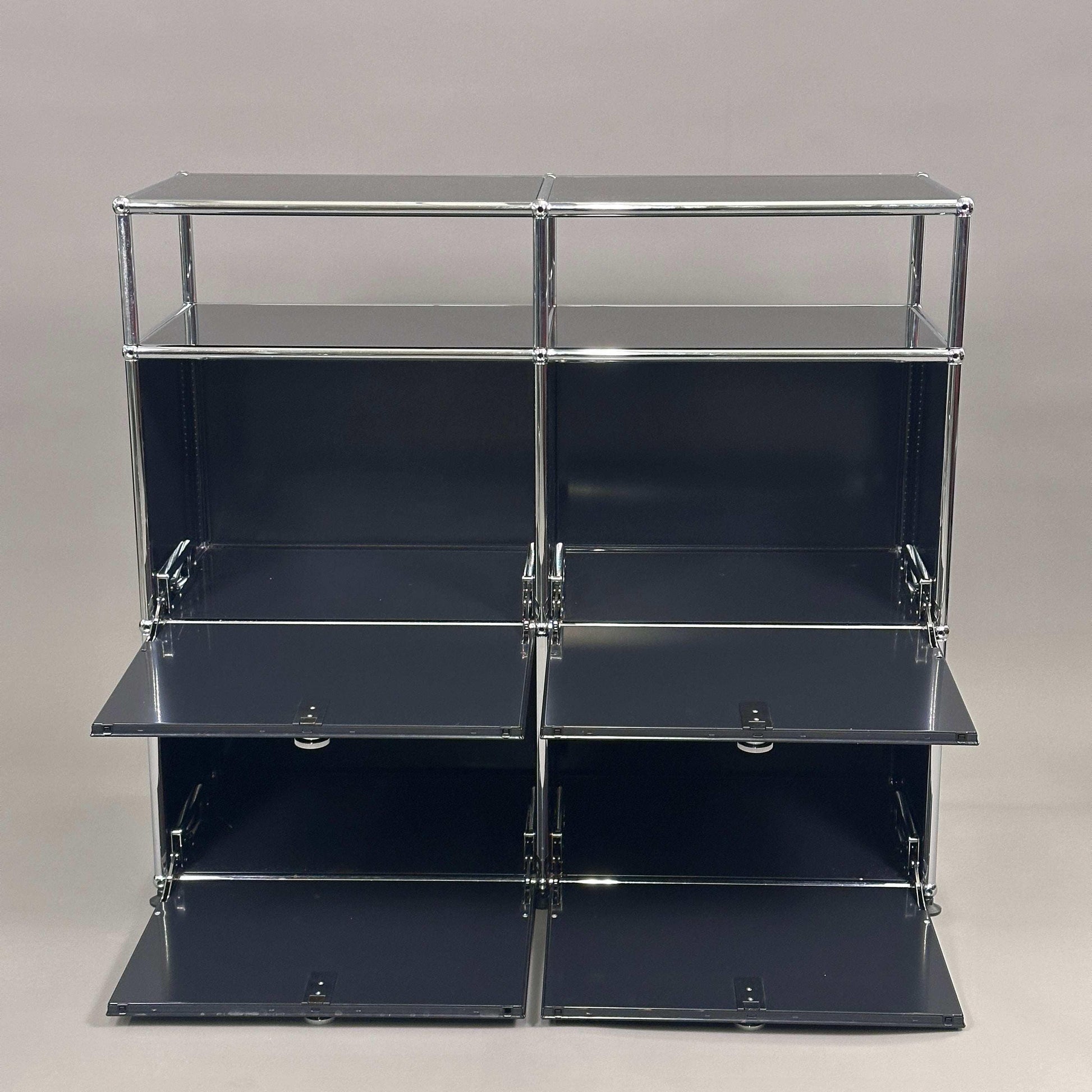 USM Haller Sideboard 2x3 in schwarz mit Aufsatz und Klapptüren, modernes Design, Maße 100 x 91 x 38 cm