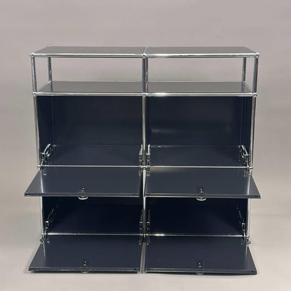 USM Haller Sideboard 2x3 in schwarz mit Aufsatz und Klapptüren, modernes Design, Maße 100 x 91 x 38 cm