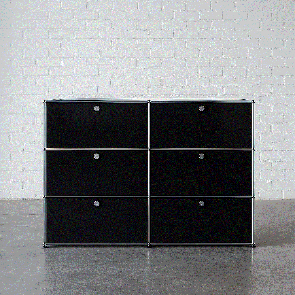 USM Haller Sideboard 2x3 in Graphitschwarz mit 6 abschließbaren Klappen und Softclose-Funktion