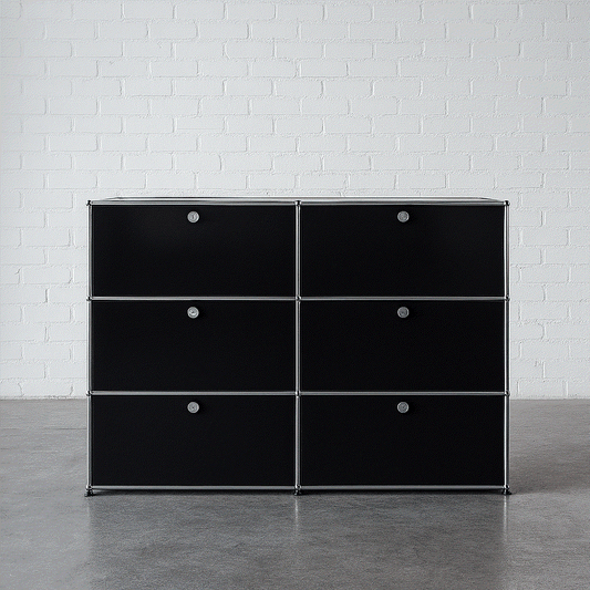 USM Haller Sideboard 2x3 in Graphitschwarz mit 6 abschließbaren Klappen und Softclose-Funktion