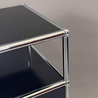 USM Haller Sideboard 2x3 schwarz mit Chromrahmen und Glasplatten, moderne Aufbewahrungslösung