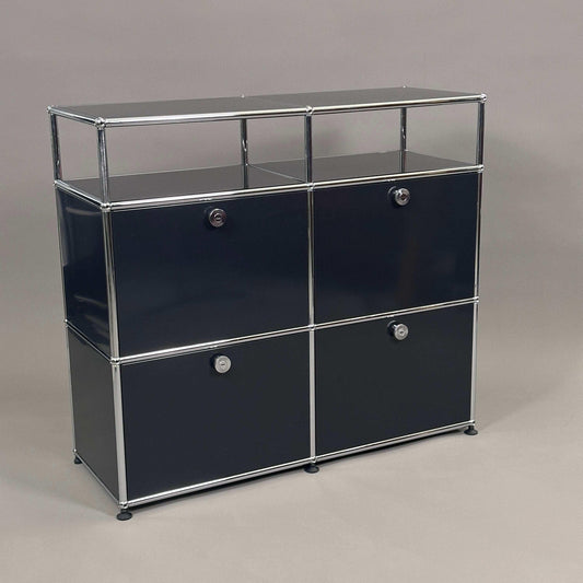 modernes schwarzes USM Haller Sideboard 2x3 mit Aufsatz und verchromtem Gestell