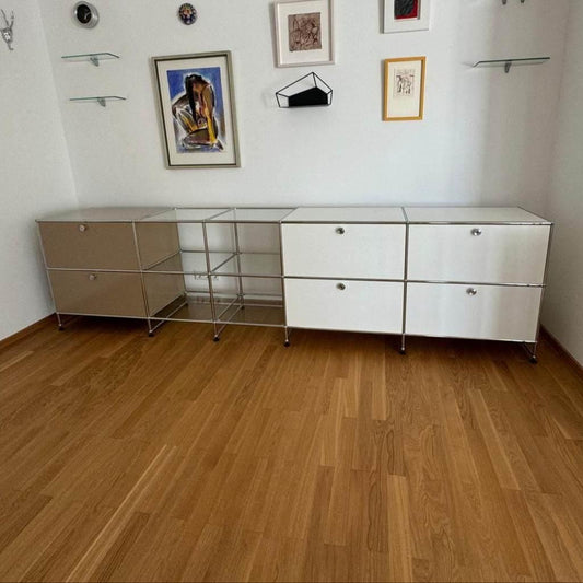 USM Haller Sideboard 5x2 beige weiß Glas modern minimalistisches Design hochwertige Materialien