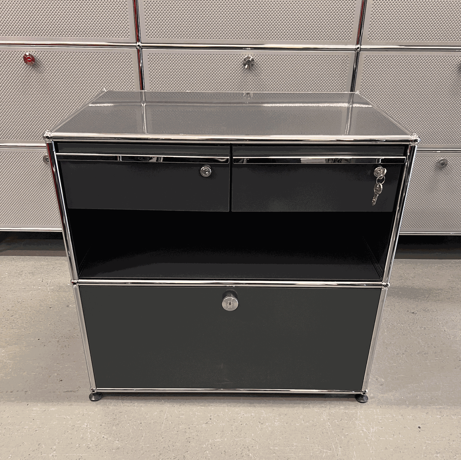 USM Haller Sideboard anthracite with two upper drawers and one lower pull-out compartment