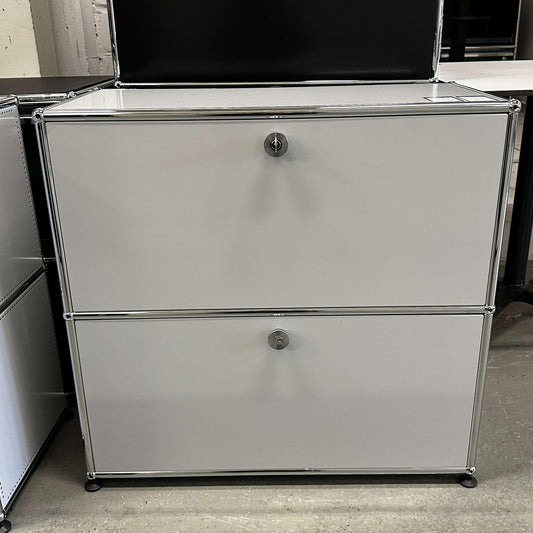 USM Haller Sideboard in light gray with 2 compartments and chrome frame