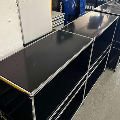 Black USM Haller Sideboard with 6 open compartments, 152x84x37cm, sleek modern design