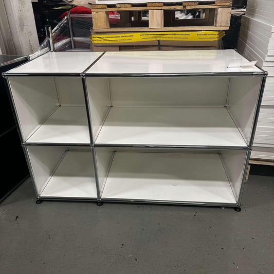 White USM Haller Sideboard with four open compartments, 127x74x52cm dimensions