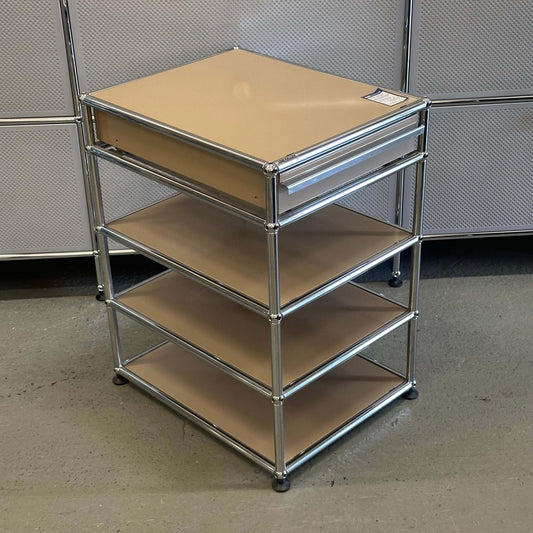 USM Haller beige standcontainer with one drawer and chrome frame