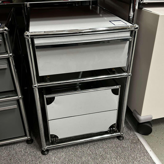 USM Haller Standcontainer light gray special model with chrome frame and drawers, 41.5x60.5x52 cm