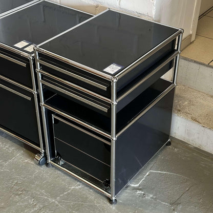 Black USM Haller Standcontainer with 2 drawers and hanging file compartment on wheels