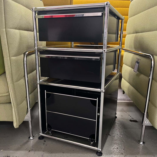 USM Haller black stand container with 2 drawers and 1 hanging file compartment in graphite black color