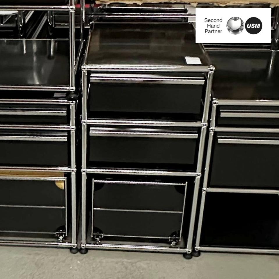 Black USM Haller stand container with 2 drawers and 1 hanging file compartment