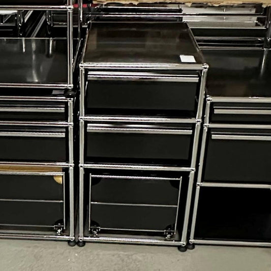 Black USM Haller stand container with 2 drawers and 1 hanging file compartment