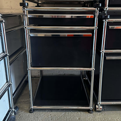 USM Haller Standcontainer black with 2 drawers and chrome frame