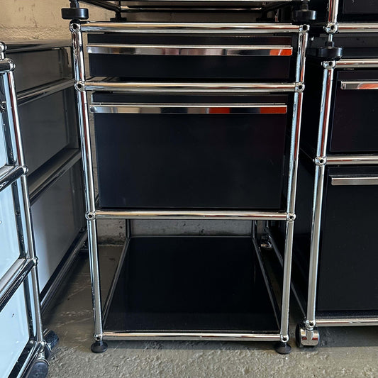 USM Haller Standcontainer black with 2 drawers and chrome frame