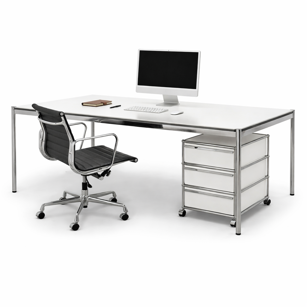 USM Haller Tisch 200x100cm perlgrau/weiß