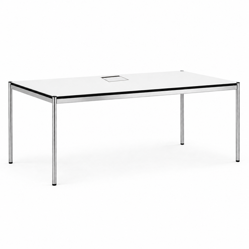 USM Haller Tisch 200x100cm perlgrau/weiß Kabeldurchlass oben