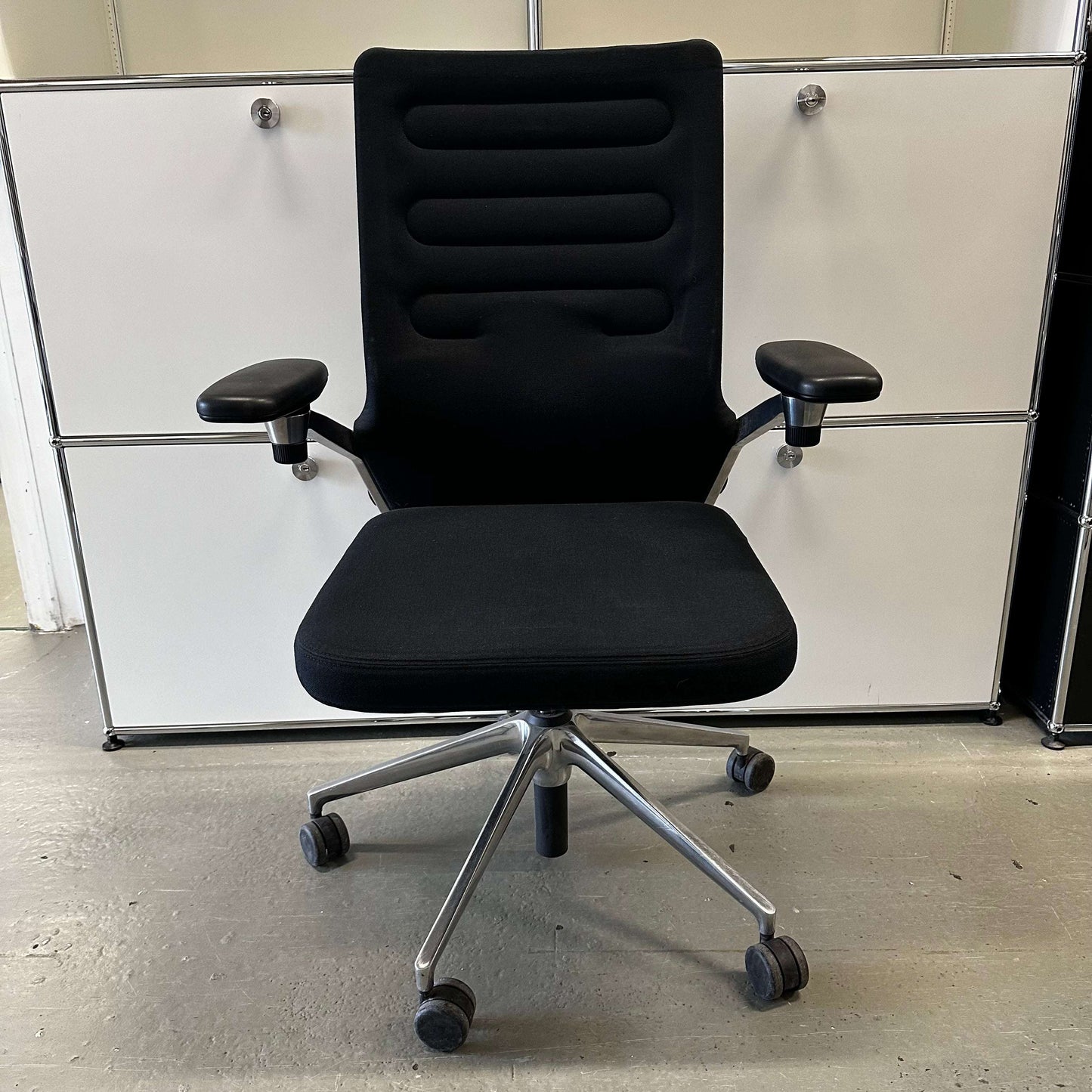 Vitra AC 4 black office chair with chrome frame and ergonomic design for comfort and style