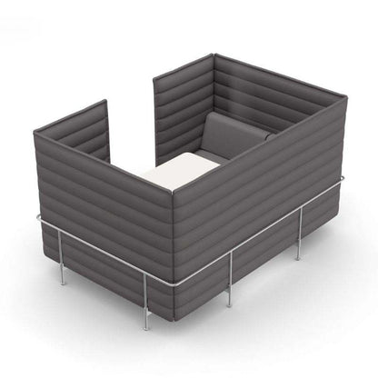 Vitra Alcove Cabin 2-Sitzer Highback Sofa grau mit hoher Polsterung und Arbeitsplatte für akustische Dämpfung und Komfort