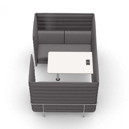 Vitra Alcove Cabin 2-Sitzer Highback Sofa in Grau mit hoher gepolsterter Rückenlehne und integriertem Tisch für akustische Dämpfung und Komfort