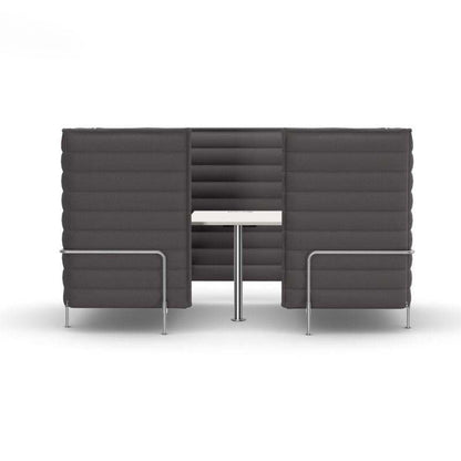 Vitra Alcove Cabin 2-Sitzer Highback Sofa mit grauem Stoffbezug und Arbeitsplatte für akustische Dämpfung und Komfort