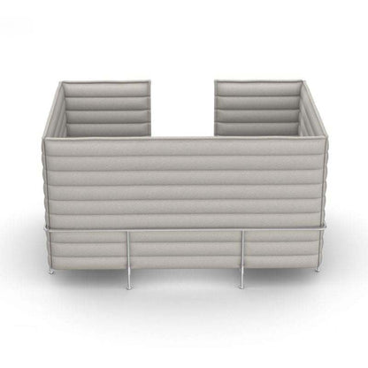 Vitra Alcove Cabin 2-Sitzer Highback Sofa in hellgrauem Stoff mit gepolsterten Seiten- und Rückenpaneelen für akustische Dämpfung und Komfort
