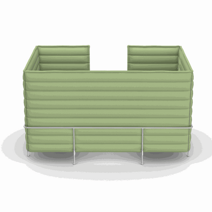 Vitra Alcove Cabin 2-Sitzer Highback hellgrün mit gepolsterten Seitenwänden und Arbeitsplatte für Büroakustik und Komfort