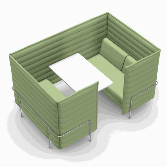 Vitra Alcove Cabin 2-Sitzer Highback hellgrüner Akustik-Sofa mit Arbeitstisch und gepolsterten Wänden für Großraumbüros