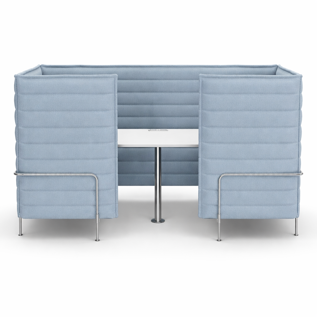 Vitra Alcove Cabin Highback 4-Sitzer mit Arbeitsplatte eisblau