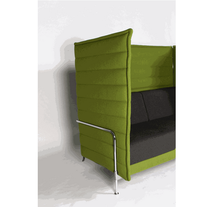 Vitra Alcove Highback 2-seater sofa in green and gray fabric with high sides and metal legs for office use