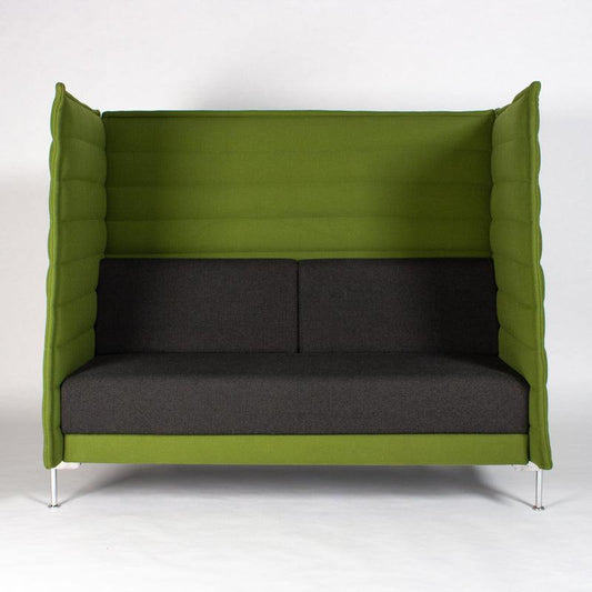 Vitra Alcove Highback 2-seater sofa in green and gray with high backrest and work upholstery, suitable for office use